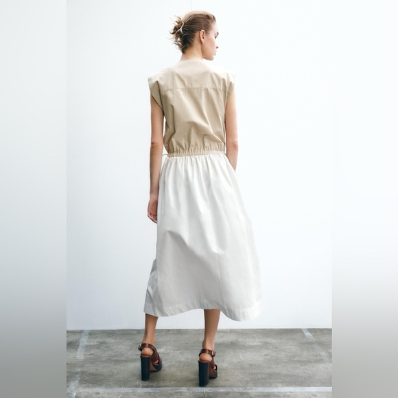 NWT Zara Combination Poplin Dress Size Large Quiet Luxury.      21 - Picture 7 of 9